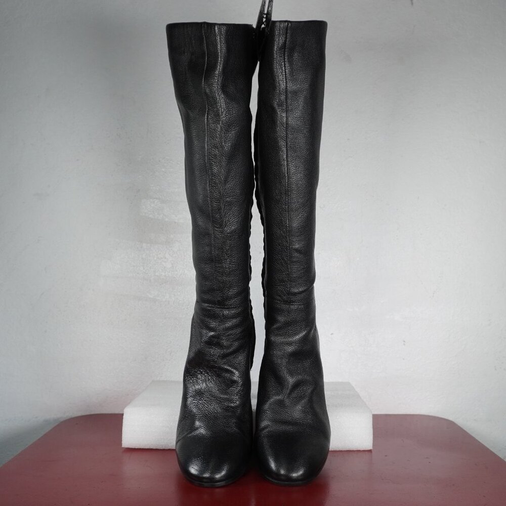 Women's Kenneth Cole Black Leather Knee High Chunky Heel Long Fashion Boots 9.5 - Picture 3 of 10